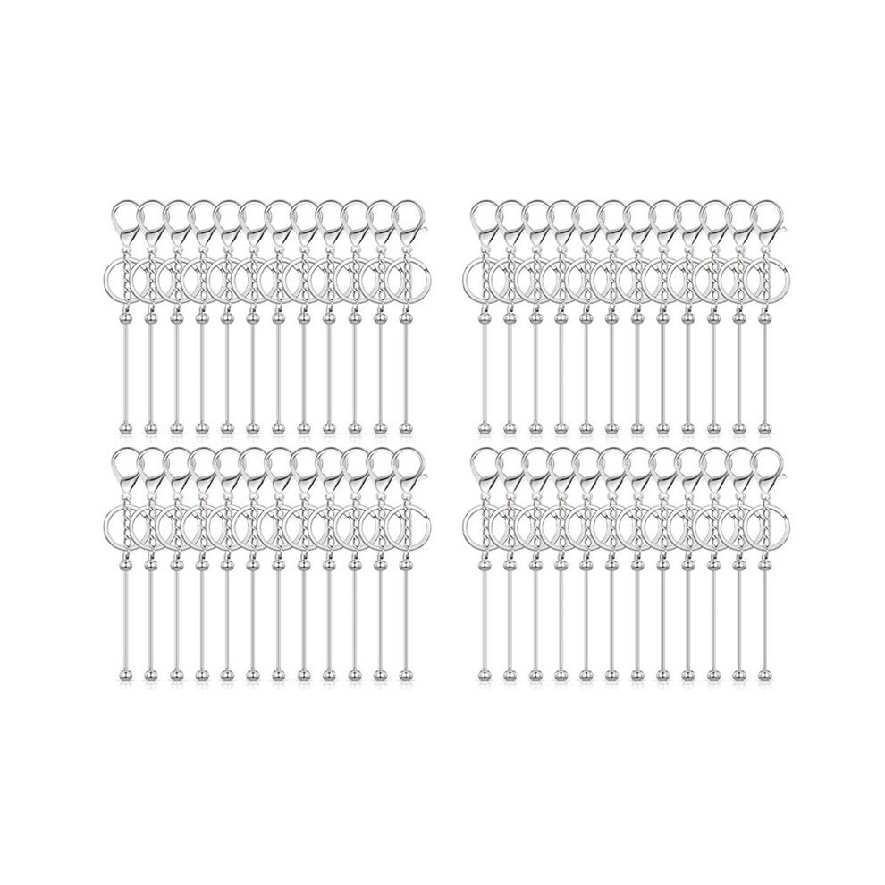 48 Pcs Beadable Keychain Bars Bulk For Beads Diy Blank Keychain Metal Beaded Keychain For Bead Keychain Crafts Silver 6031337463385