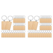 200Pieces Wooden Keychain Blanks Bulk Rectangle Wood Engraving Blanks Unfinished Wooden Key Ring Key Tag A