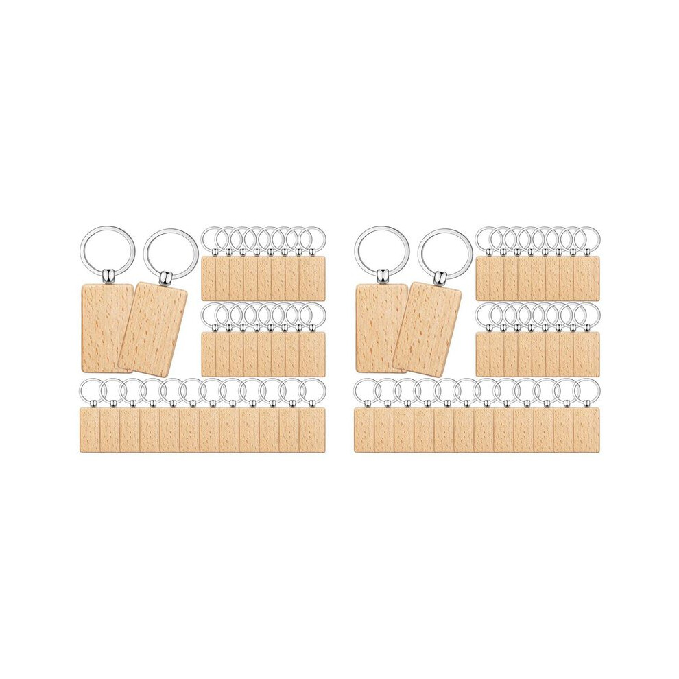 200Pieces Wooden Keychain Blanks Bulk Rectangle Wood Engraving Blanks Unfinished Wooden Key Ring Key Tag A 4714117412491
