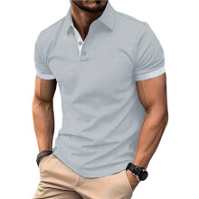 Men Shirts Regular Fit Stretchy  Shirts Light Gray&White XXL