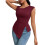 Womens Asymmetric Neck Slim Fit Cropped Solid Color Tshirt Elegant Basic Top Casual Chic Tee Chestnut Red M 1