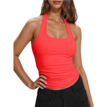 Women'S Sleeveless Sports Vest Halter Neck High Elasticity Quick Dry Breathable Workout Tank Top Orange-Red M