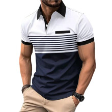 Mens Fashion Color Block Shirts Casual Short Sleeve T Shirt Striped Moisture Wicking  Shirts Tops White XL