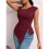 Womens Asymmetric Neck Slim Fit Cropped Solid Color Tshirt Elegant Basic Top Casual Chic Tee Chestnut Red M 4