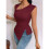 Womens Asymmetric Neck Slim Fit Cropped Solid Color Tshirt Elegant Basic Top Casual Chic Tee Chestnut Red M 5