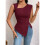 Womens Asymmetric Neck Slim Fit Cropped Solid Color Tshirt Elegant Basic Top Casual Chic Tee Chestnut Red M 3