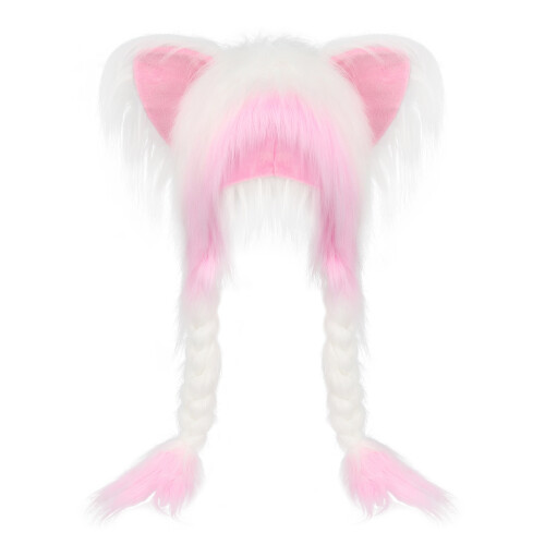 Comfortable Ear Covering Cap with Delightful Animal-White pink