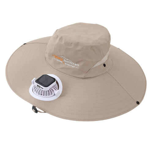 Breathable Solar Panel Cooling Hat With Rechargeable Fan-Khaki