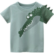 T-shirt en coton pour enfants, avec motif animal-Vert 100cm