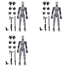 3X Figurine D'Action Robot, Imprimée en 3D avec Articulation Complète pour une Animation Stop Motion Grise