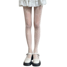 Womens Wavy Floral Lace Sheer Mesh Tights Japanese-White
