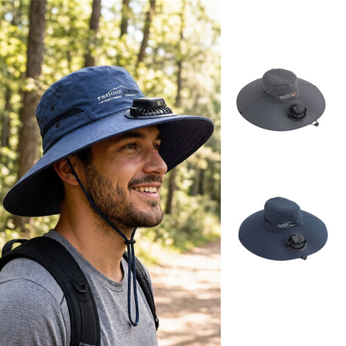 Breathable Solar Panel Cooling Hat With Rechargeable Fan-Khaki 2