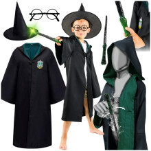Harry Potter kostume, karnevalsbal, briller, tryllestav, 134-140, forklædning, kappe, 128/134