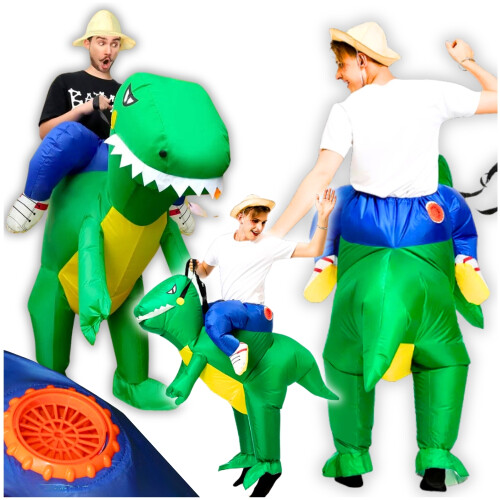 Selvoppustelig oppustelig dinosaur T-rex kostume