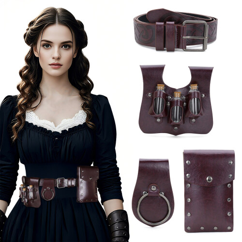 Historical Reenactment Gear Medieval Style Utility Belt-Black 2