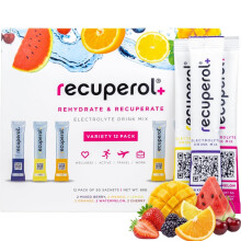 Recuperol - Rehydration Electrolyte Sachets - Variety 12 Pack - 6 Natural Flavours for Recovery - Hydration Powder with Zinc, Vitamin C, B12