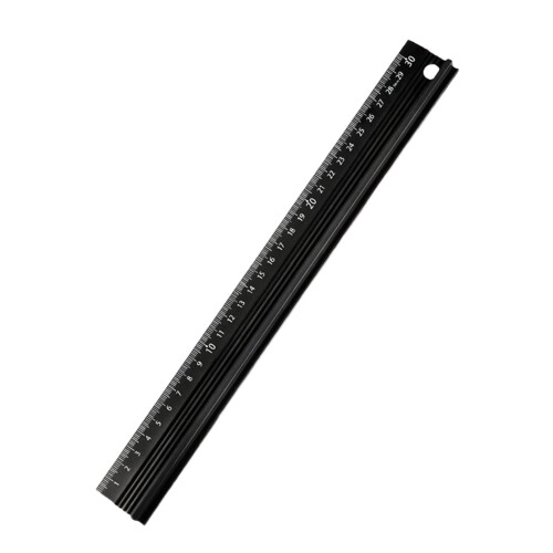 Lightweight Not Slip Metal Ruler with Guide Aluminum-Black 30cm