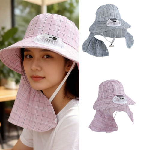Solar Powered Cooling Fan Sun Hat With Sun Protection-Pink 1