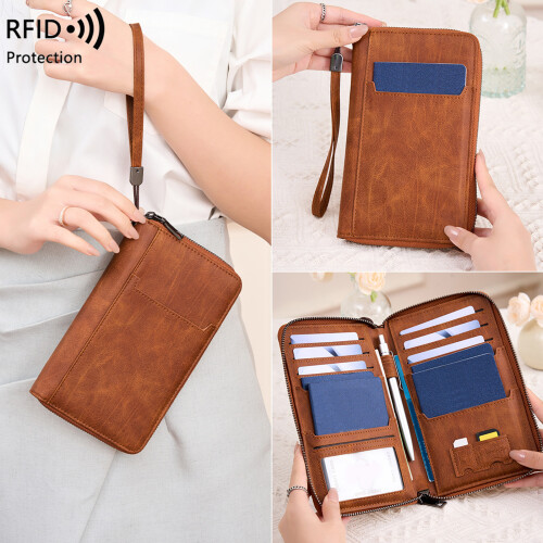 Passports Holder Cover with Safe Zippers Closure-Coffee 2