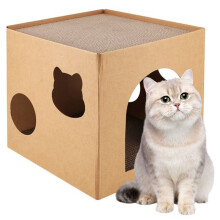 Katzenhaus-Kratzkasten, Katzenkartonhaus mit Kratzbrett für Kätzchen, Kätzchen zum Katzengeburtstag