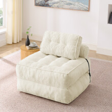 Canapé de sol pliable en velours côtelé beige confortable, fauteuil inclinable convertible et lit d'appoint réglable pour la maison