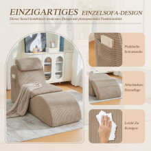 Fauteuil lounge ergonomique moderne kaki | Poche latérale et coussin amovible pour petits logements et appartements