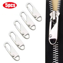 (Silver-5pcs) Detachable Zipper Puller Metal Zipper Head Repair Kits Universal Replacement for Luggage Purse Bags Clothes Zipper Slider