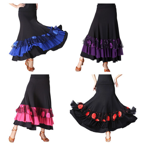 Ballroom Dance Skirt With Sparkling Sequins Comfortable-B 2