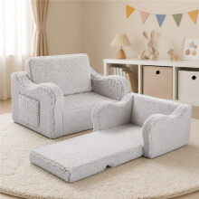 Canapé-lit Sherpa pour tout-petits, canapé pliable pour enfants avec housse lavable en machine et rangement latéral, crème