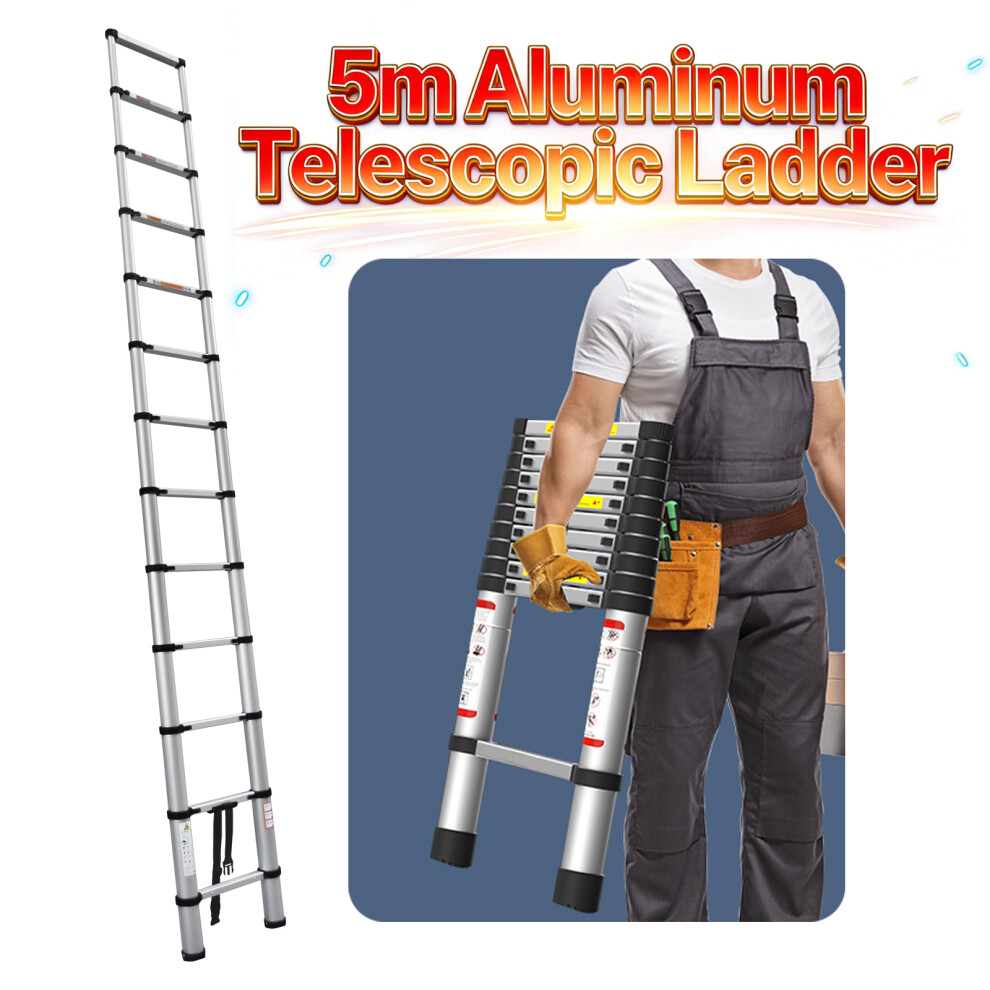 5M Telescopic Ladder 16.5Ft Multi-Purpose Aluminium Telescoping Extendable Portable Loft Ladder Lightweight For Outdoor Indoor Work, 330Lb Capacity 086291637781
