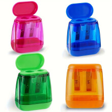 Dual Hole Pencil Sharpeners with Lid and Shavings Container Portable Manual Sharpener Set for Colored Pencils