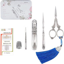 Ensemble de ciseaux de couture européens vintage avec étui à aiguille, poinçon,