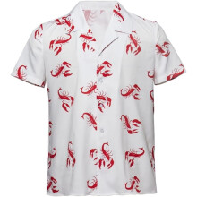 (M) Herren Kramer inspiriertes weisses Kurzarm Hemd mit Hummer Print Hawaii Freizeithemd fuer Erwachsene