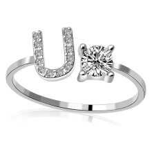 Anillo con inicial de plata para mujer, ajustable con