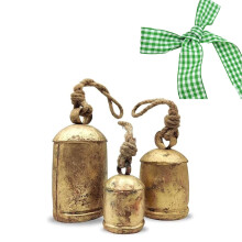 Metal Christmas Bells Set of 3 Rustic Brass Gold