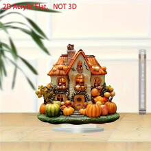 2D Halloween House 8in Acrylic Decorative Piece Autumn Thanksgiving Pumpkin Elements Party Gift Fine Home 2pc
