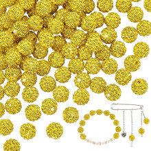 Contas de strass amarelas de 10 mm, 100 peças, para confecção de joias.