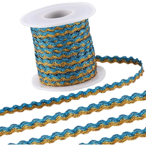 Μπλε χρυσό μεταλλικό περίγραμμα rick rack 16,4 γιάρδες