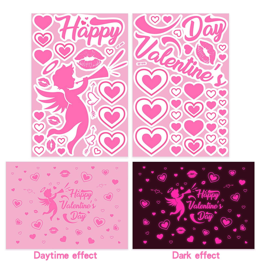 Glow-In-The-Dark Valentine Wall Sticker Pink Heart Lips 1 354484094490