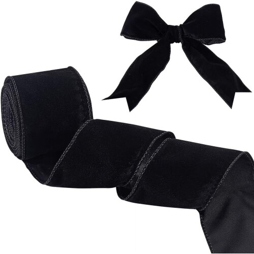 Fita de veludo preto macio com arame, 6,35 cm (2,5 polegadas), 9,72 metros (10,9 jardas)