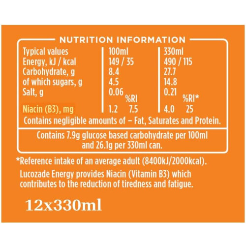 Lucozade Lucozade Energy Drink Orange 12x330ml 1