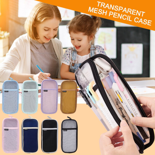 Gauze Mesh Pencil Case with Zipper Transparent1Pack