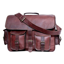 Bruine leren schoudertas voor laptop (11 x 15 inch)