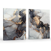 Tableau sur toile en marbre noir et or 12x16 pouces