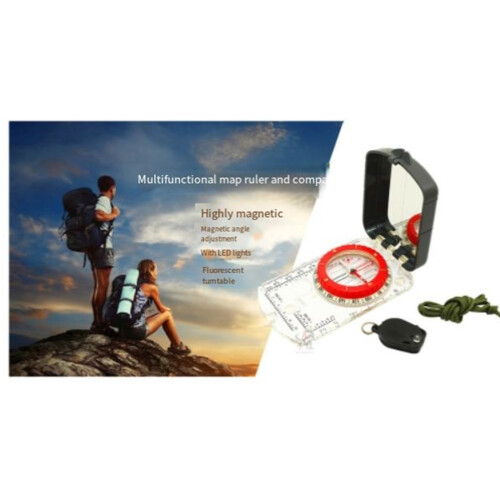 Strong Magnetic Multi-Function Compass Map Ruler with Magnetic Declination Adjustment LED Light Function for Outdoor Use 2