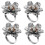 Serviettenring-Set mit silberner Blume, Perlen und Strasssteinen, 4-teilig 4