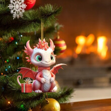 Pendentif bébé dragon de Noël en acrylique pour sac à dos décoratif