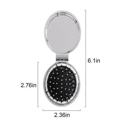 Folding Hair Brush with Mirror Round Compact Massage Comb 2