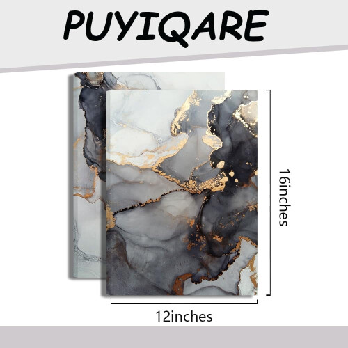 Arte em tela com estampa de mármore preto e dourado, 30x40cm (12x16 polegadas) 1