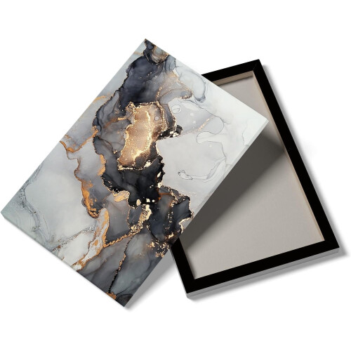 Arte em tela com estampa de mármore preto e dourado, 30x40cm (12x16 polegadas) 2